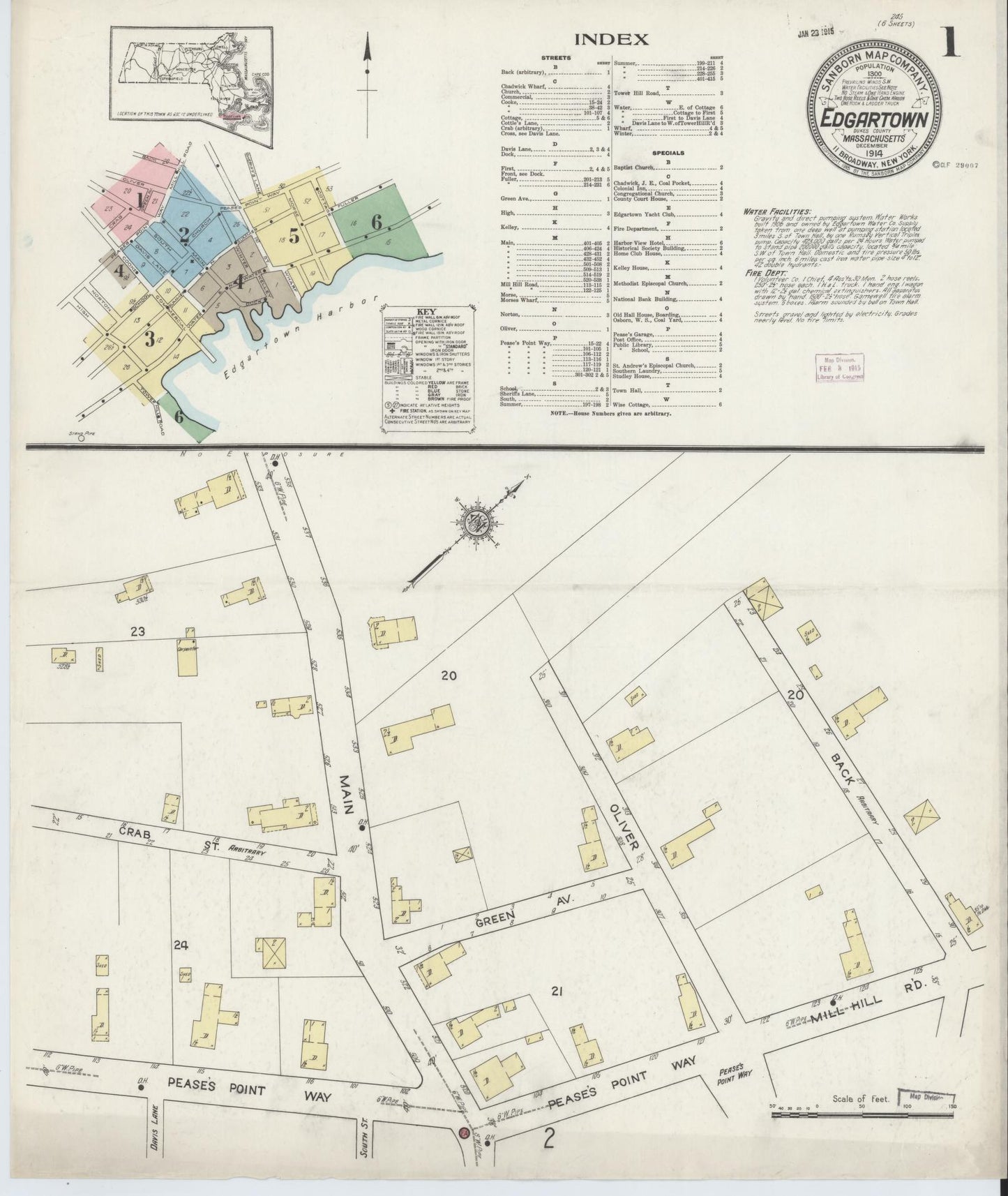 Sanborn Fire Insurance Map from Edgartown, Dukes County, Massachusetts (1914), Sheet #0001 - Complete Map Set gallery image, historic Sanborn map, vintage wall art, Massachusetts Massachusetts
