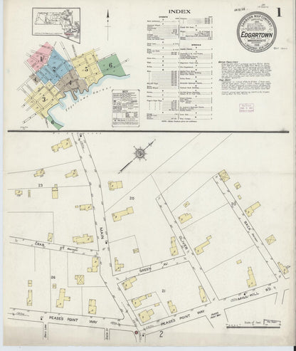 Sanborn Fire Insurance Map from Edgartown, Dukes County, Massachusetts (1914), Sheet #0001 - Complete Map Set gallery image, historic Sanborn map, vintage wall art, Massachusetts Massachusetts