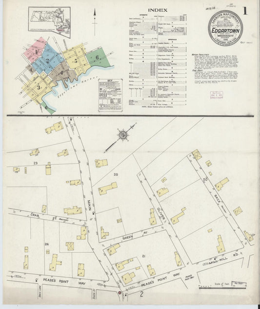 Sanborn Fire Insurance Map from Edgartown, Dukes County, Massachusetts (1914), Sheet #0001 - Complete Map Set gallery image, historic Sanborn map, vintage wall art, Massachusetts Massachusetts