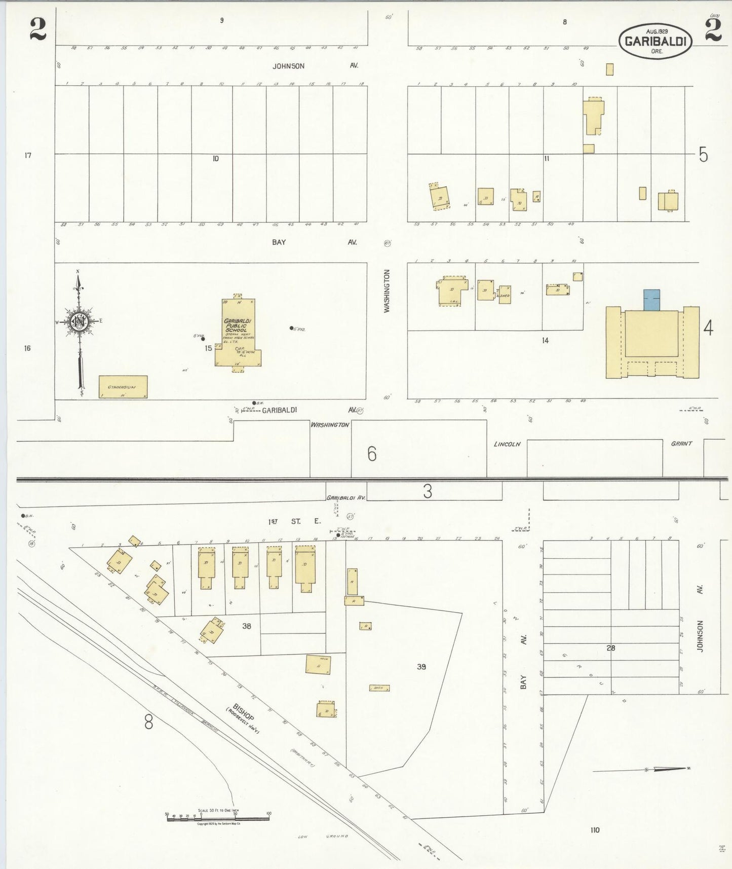 Sanborn Fire Insurance Map from Garibaldi, Tillamook County, Oregon (1929), Sheet #0002 - Complete Map Set gallery image, historic Sanborn map, vintage wall art, Oregon Oregon