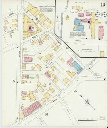 Sanborn Fire Insurance Map from Meriden, New Haven County, Connecticut (1896), Sheet #0013 - Complete Map Set gallery image, historic Sanborn map, vintage wall art, Connecticut Connecticut