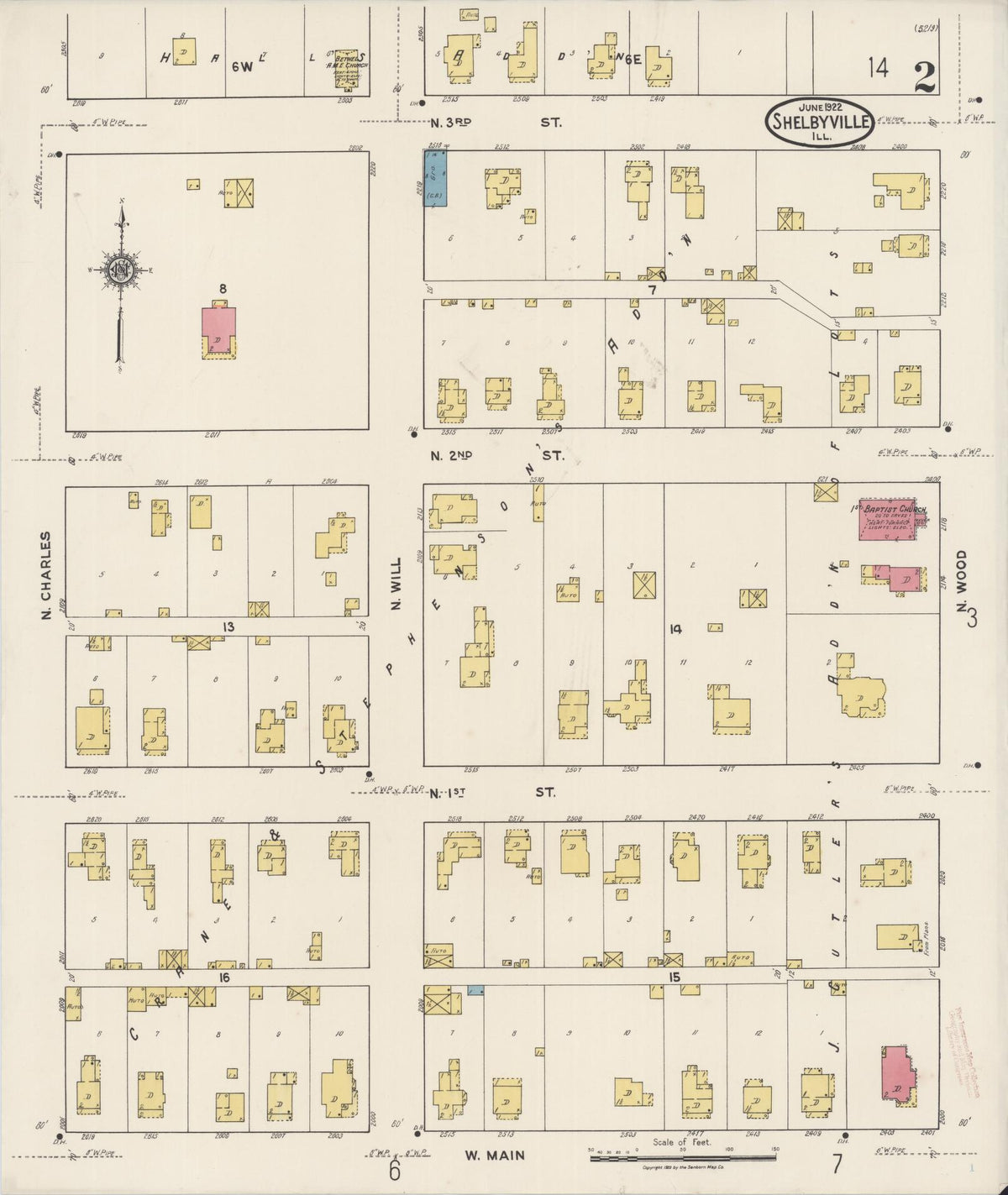Sanborn Fire Insurance Map from Shelbyville, Shelby County, Illinois (1922), Sheet #0002 - Complete Map Set gallery image, historic Sanborn map, vintage wall art, Illinois Illinois