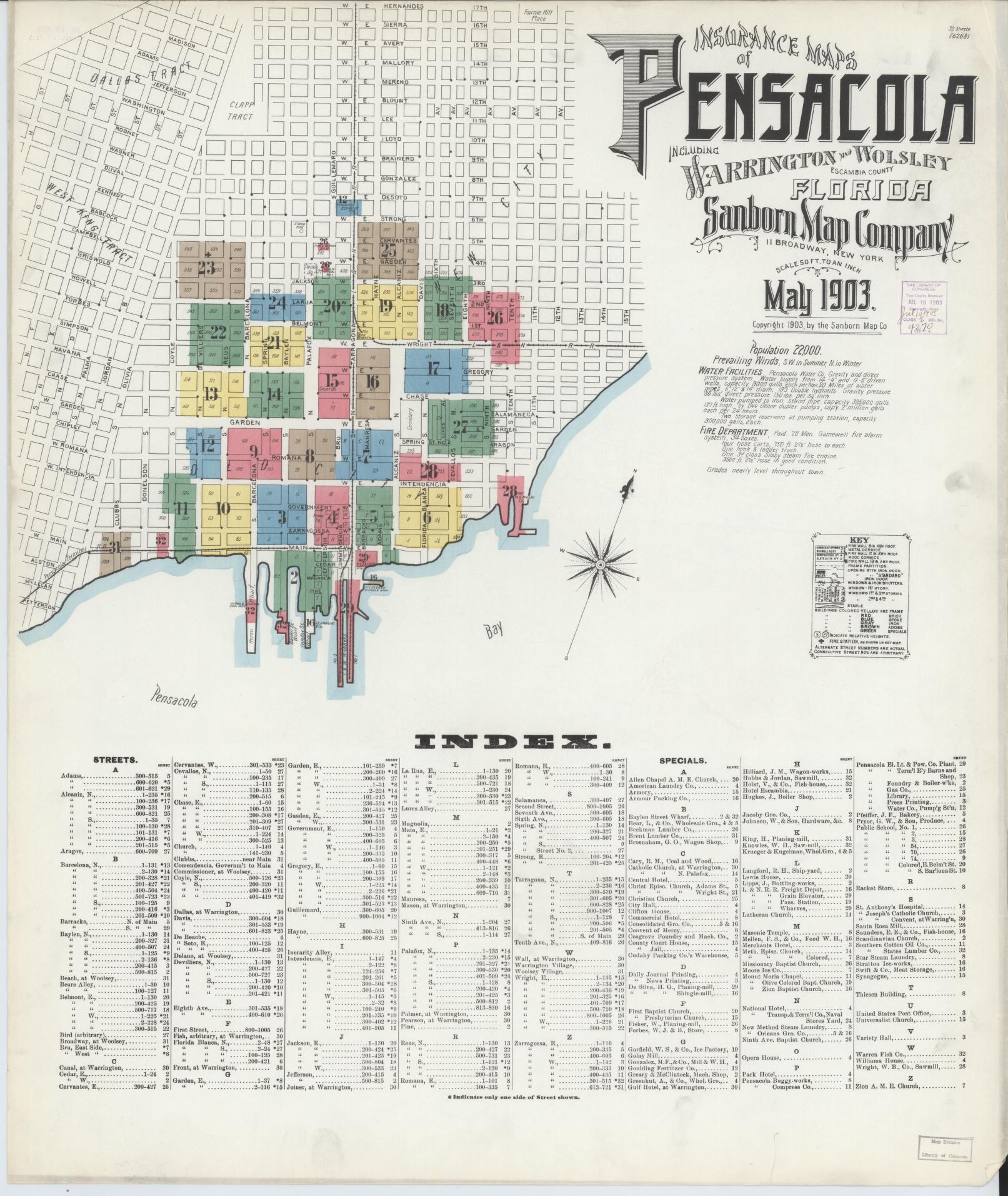 Sanborn Fire Insurance Map from Pensacola, Escambia County, Florida (1903), Sheet #0001 - Complete Map Set gallery image, historic Sanborn map, vintage wall art, Florida Florida