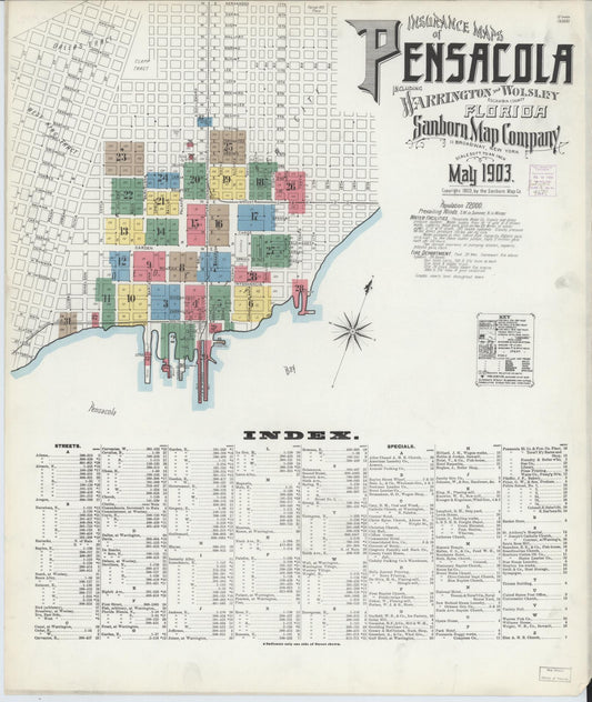 Sanborn Fire Insurance Map from Pensacola, Escambia County, Florida (1903), Sheet #0001 - Complete Map Set gallery image, historic Sanborn map, vintage wall art, Florida Florida