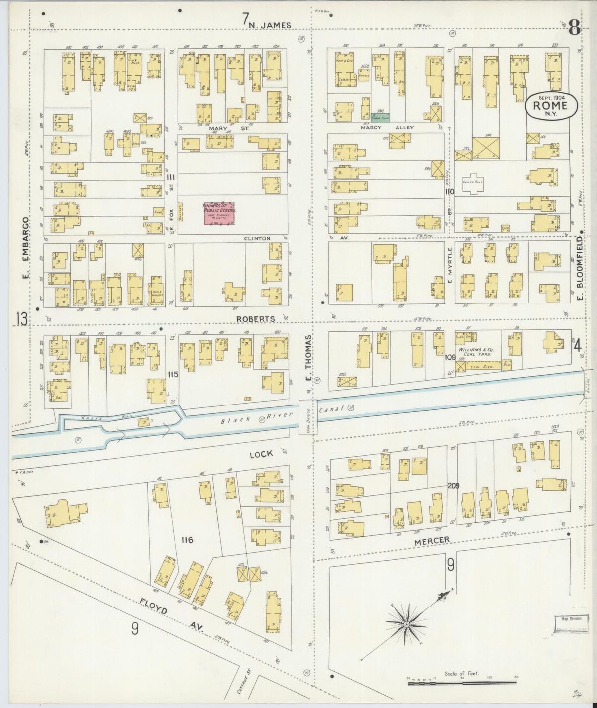 Sanborn Fire Insurance Map from Rome, Oneida County, New York (1904), Sheet #0008 - Complete Map Set gallery image, historic Sanborn map, vintage wall art, New York New York