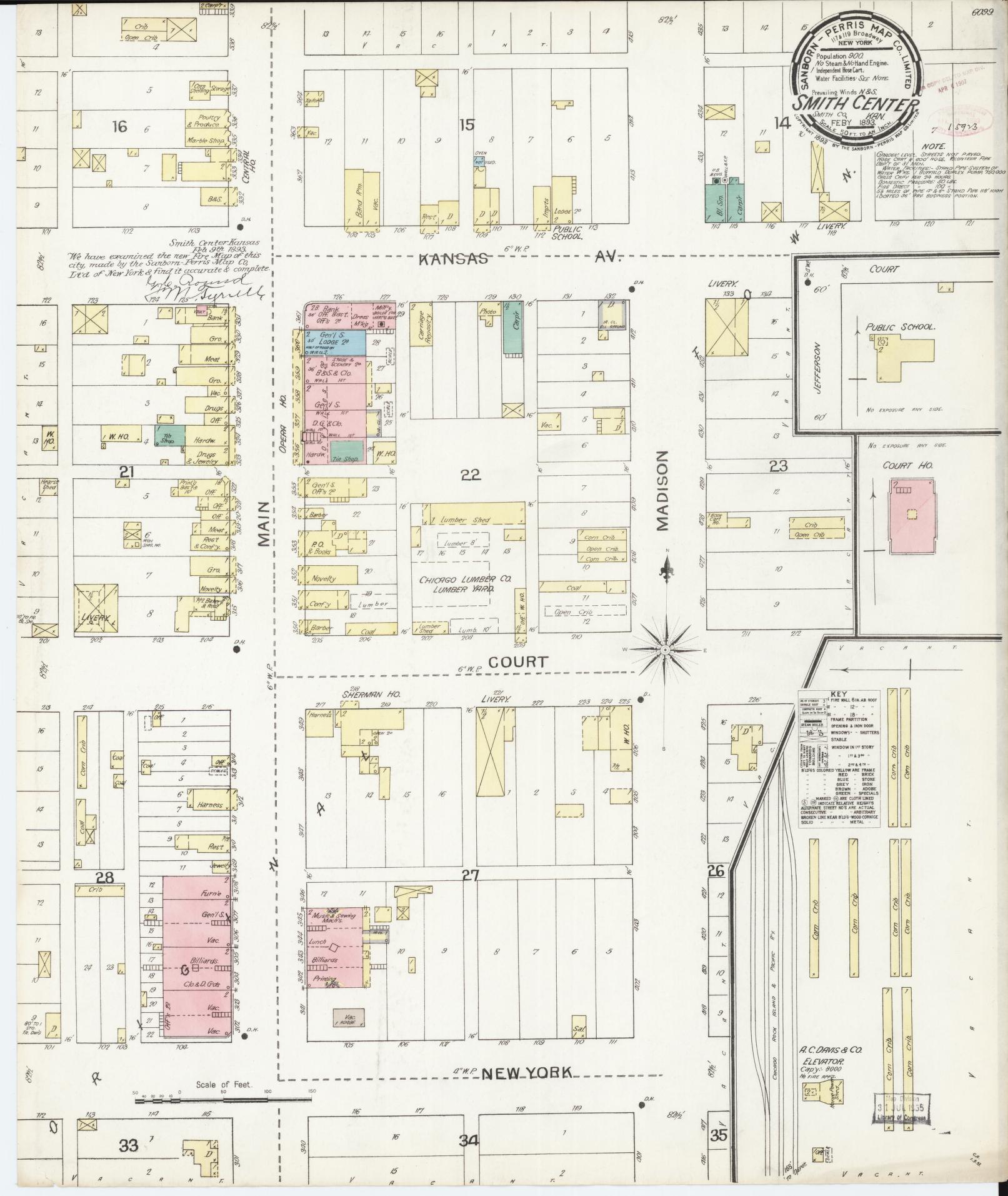 Sanborn Fire Insurance Map from Smith Center, Smith County, Kansas (1893), Sheet #0001 - Historic Sanborn Fire Insurance Map Print, vintage old map wall art, antique decor, genealogy gift, Kansas Kansas map