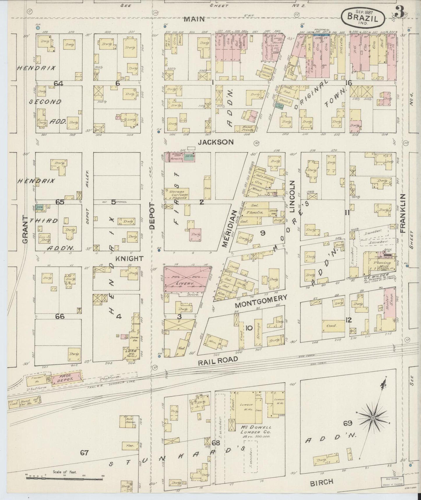 Sanborn Fire Insurance Map from Brazil, Clay County, Indiana (1887), Sheet #0003 - Complete Map Set gallery image, historic Sanborn map, vintage wall art, Indiana Indiana