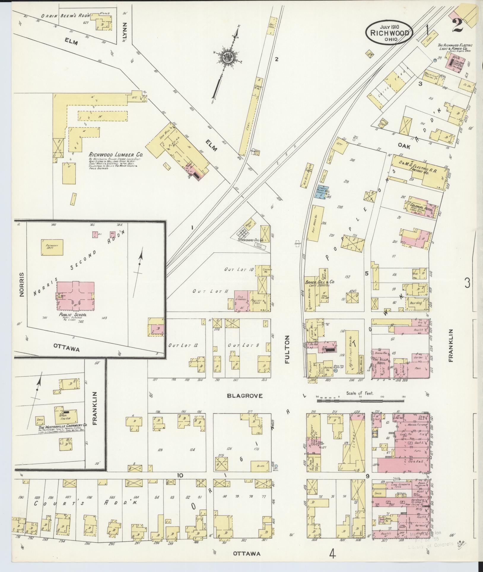 Sanborn Fire Insurance Map from Richwood, Union County, Ohio (1910), Sheet #0002 - Historic Sanborn Fire Insurance Map Print, vintage old map wall art, antique decor, genealogy gift, Ohio Ohio map