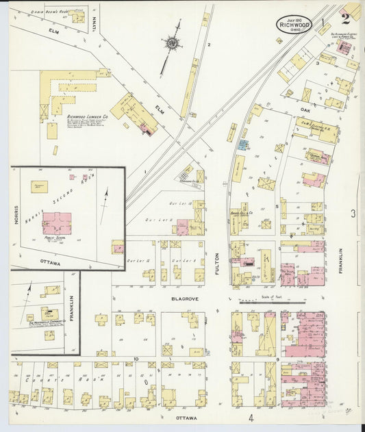 Sanborn Fire Insurance Map from Richwood, Union County, Ohio (1910), Sheet #0002 - Historic Sanborn Fire Insurance Map Print, vintage old map wall art, antique decor, genealogy gift, Ohio Ohio map