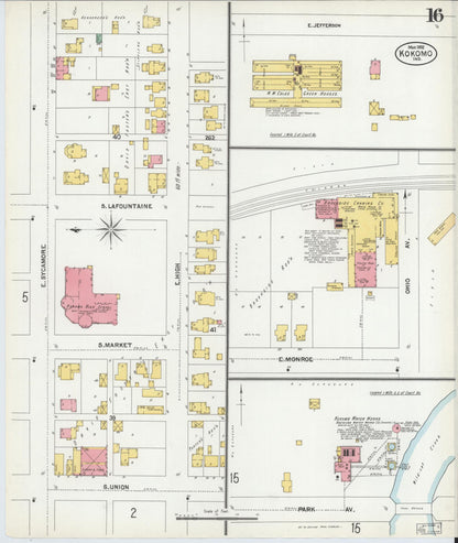 Sanborn Fire Insurance Map from Kokomo, Howard County, Indiana (1902), Sheet #0016 - Historic Sanborn Fire Insurance Map Print, vintage old map wall art, antique decor, genealogy gift, Indiana Indiana map