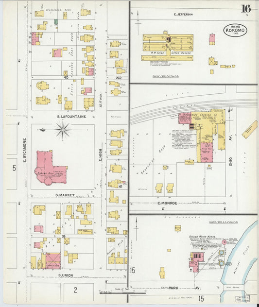 Sanborn Fire Insurance Map from Kokomo, Howard County, Indiana (1902), Sheet #0016 - Historic Sanborn Fire Insurance Map Print, vintage old map wall art, antique decor, genealogy gift, Indiana Indiana map