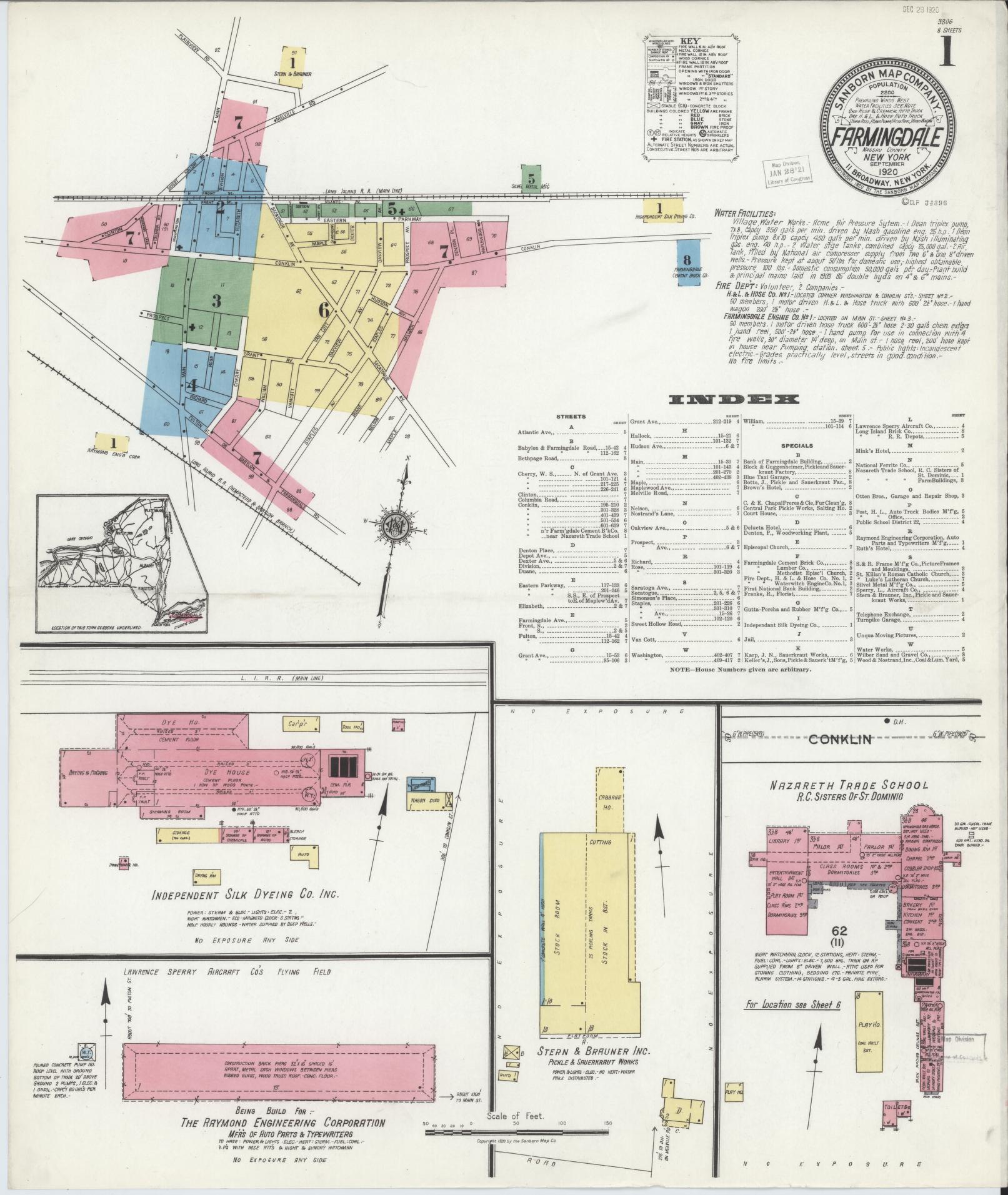 Sanborn Fire Insurance Map from Farmingdale, Nassau County, New York. (1920) – Historic Sanborn Fire Insurance Map Print