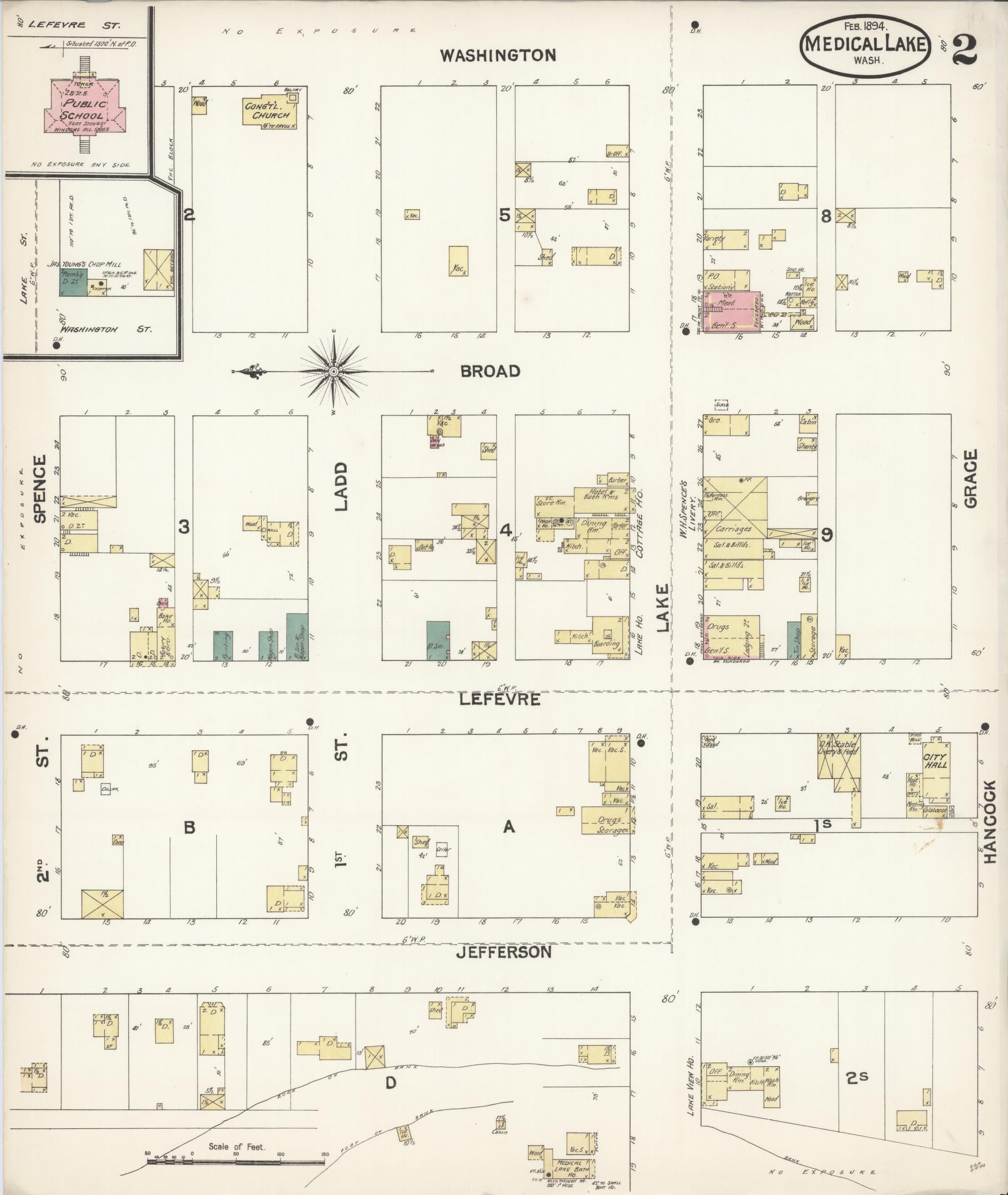 Sanborn Fire Insurance Map from Medical Lake, Spokane County, Washington (1894), Sheet #0002 - Complete Map Set gallery image, historic Sanborn map, vintage wall art, Washington Washington