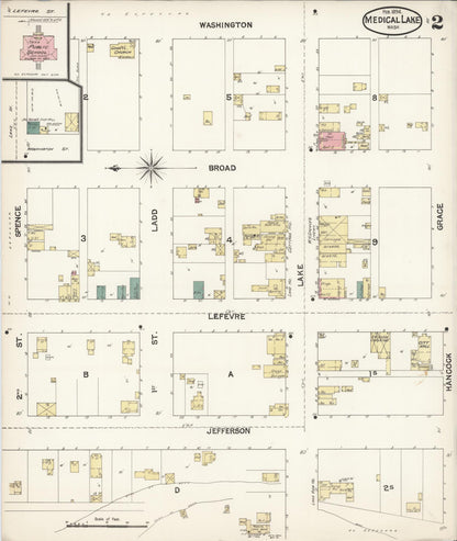 Sanborn Fire Insurance Map from Medical Lake, Spokane County, Washington (1894), Sheet #0002 - Complete Map Set gallery image, historic Sanborn map, vintage wall art, Washington Washington