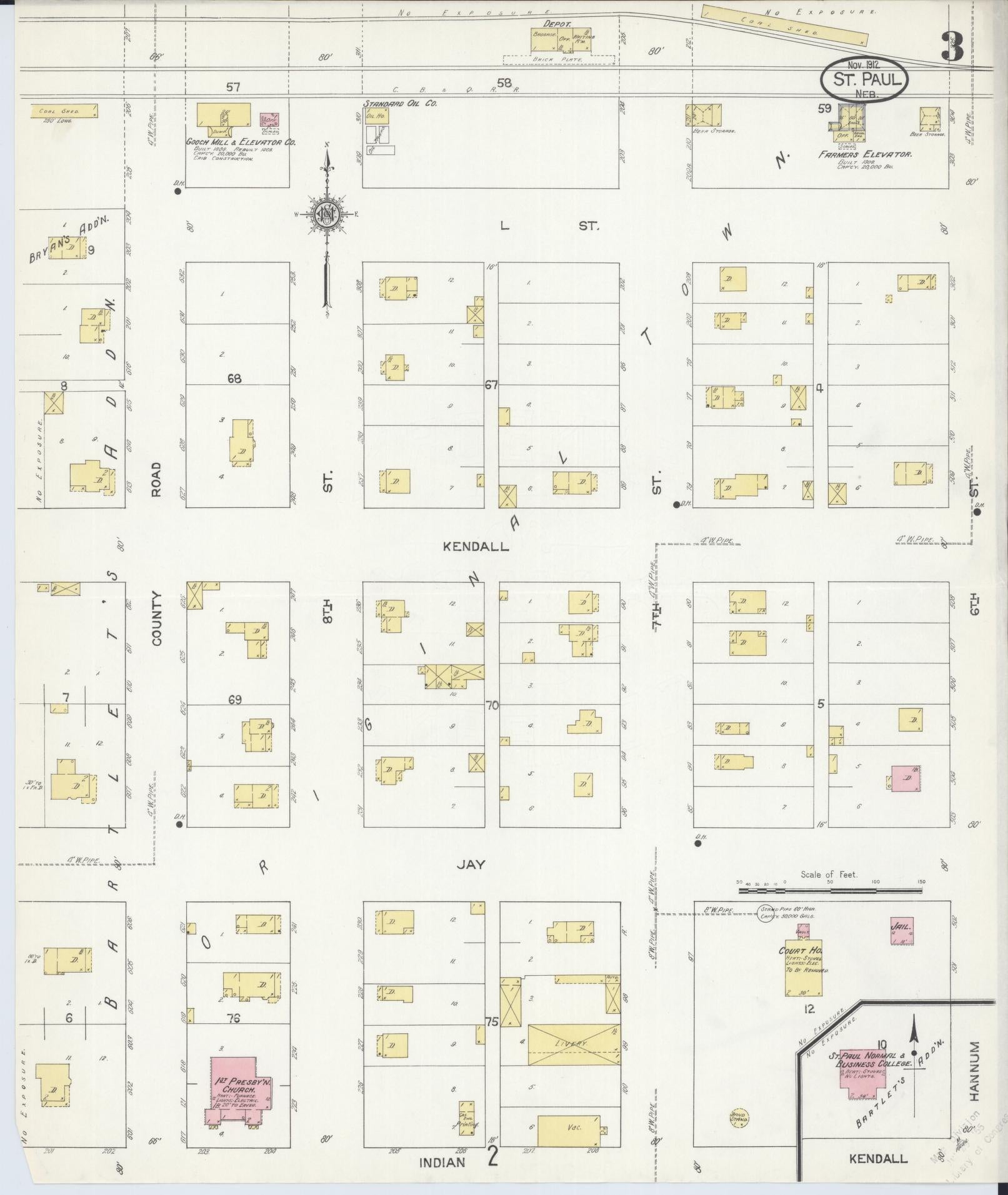 Sanborn Fire Insurance Map from Saint Paul, Howard County, Nebraska (1912), Sheet #0003 - Complete Map Set gallery image, historic Sanborn map, vintage wall art, Nebraska Nebraska