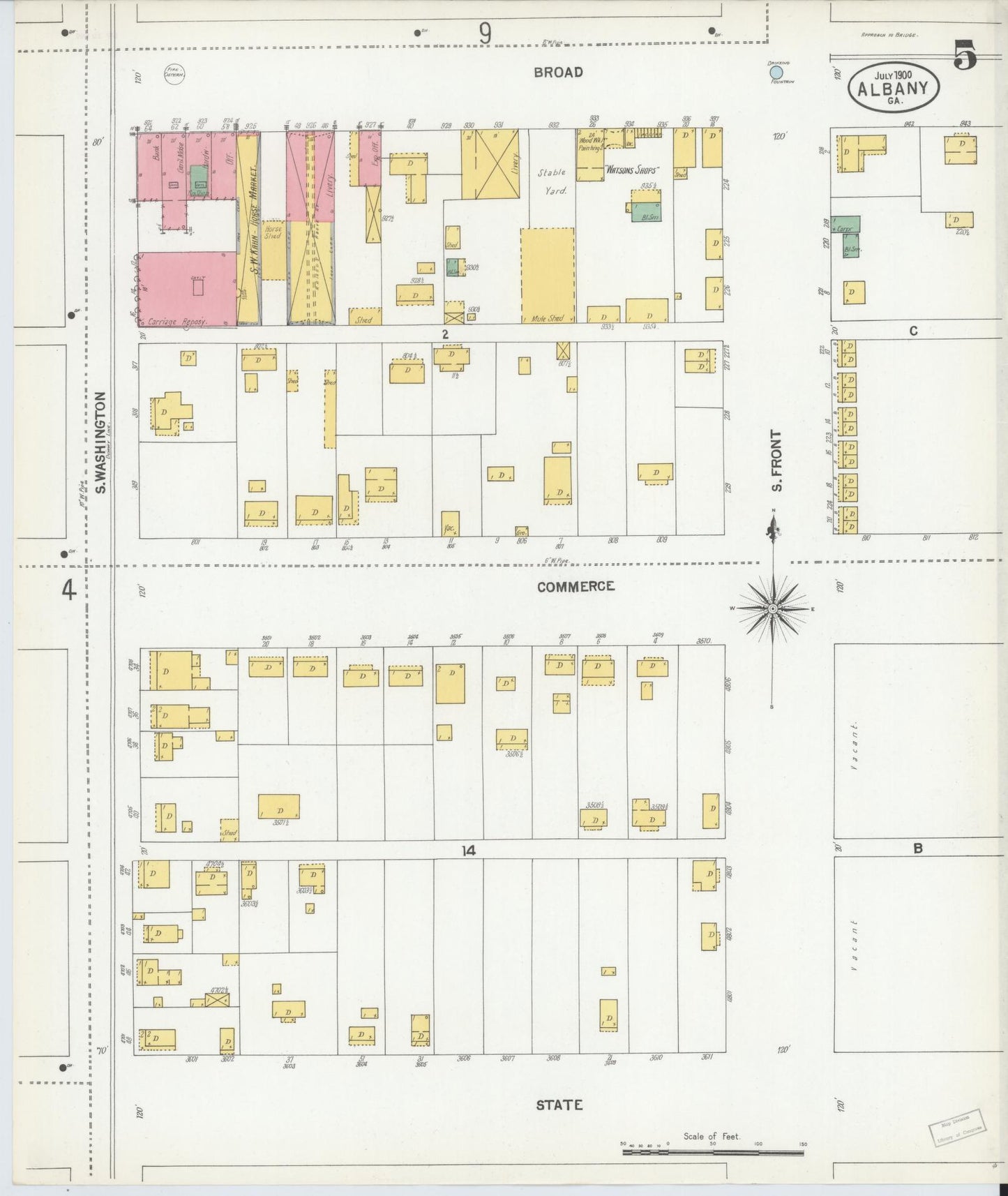 Sanborn Fire Insurance Map from Albany, Dougherty County, Georgia (1900), Sheet #0005 - Complete Map Set gallery image, historic Sanborn map, vintage wall art, Georgia Georgia