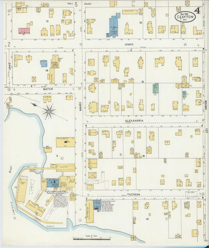 Sanborn Fire Insurance Map from Clayton, Jefferson County, New York (1905), Sheet #0004 - Historic Sanborn Fire Insurance Map Print, vintage old map wall art, antique decor, genealogy gift, New York New York map