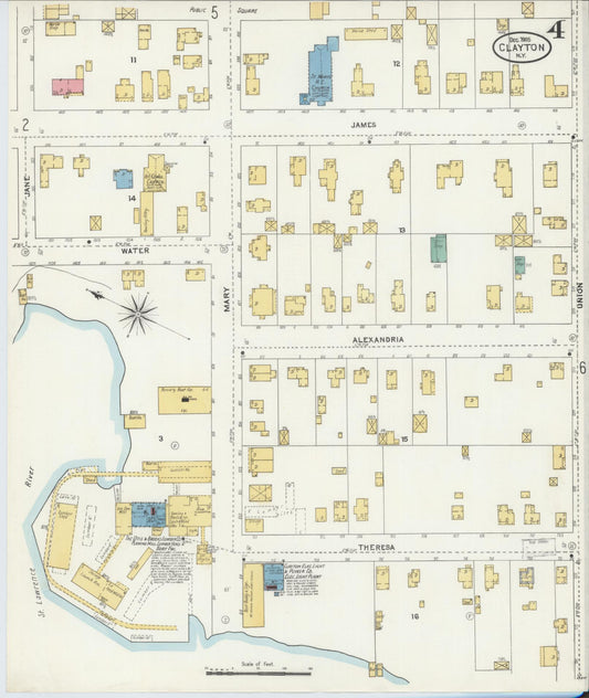 Sanborn Fire Insurance Map from Clayton, Jefferson County, New York (1905), Sheet #0004 - Historic Sanborn Fire Insurance Map Print, vintage old map wall art, antique decor, genealogy gift, New York New York map