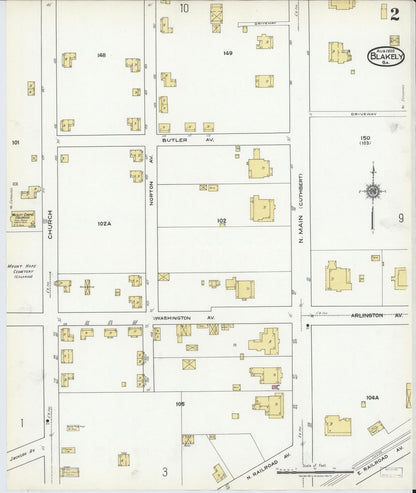 Sanborn Fire Insurance Map from Blakely, Early County, Georgia (1920), Sheet #0002 - Complete Map Set gallery image, historic Sanborn map, vintage wall art, Georgia Georgia