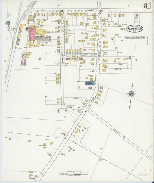 Sanborn Fire Insurance Map from Flemington, Hunterdon County, New Jersey (1921), Sheet #0008 - Historic Sanborn Fire Insurance Map Print, vintage old map wall art, antique decor, genealogy gift, New Jersey New Jersey map