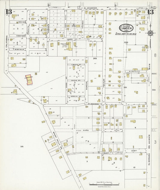 Sanborn Fire Insurance Map from Camden, Ouachita County, Arkansas (1924), Sheet #0013 - Historic Sanborn Fire Insurance Map Print, vintage old map wall art, antique decor, genealogy gift, Arkansas Arkansas map