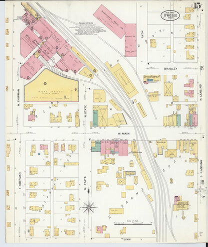 Sanborn Fire Insurance Map from Owosso, Shiawassee County, Michigan (1908), Sheet #0015 - Historic Sanborn Fire Insurance Map Print, vintage old map wall art, antique decor, genealogy gift, Michigan Michigan map
