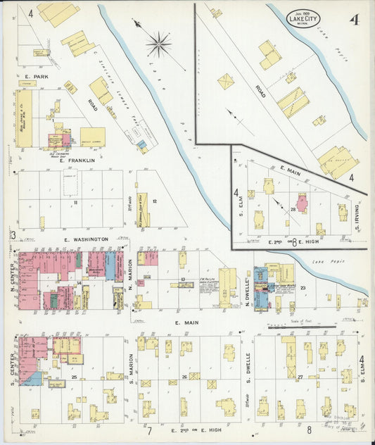 Sanborn Fire Insurance Map from Lake City, Wabasha County, Minnesota (1909), Sheet #0004 - Historic Sanborn Fire Insurance Map Print, vintage old map wall art, antique decor, genealogy gift, Minnesota Minnesota map