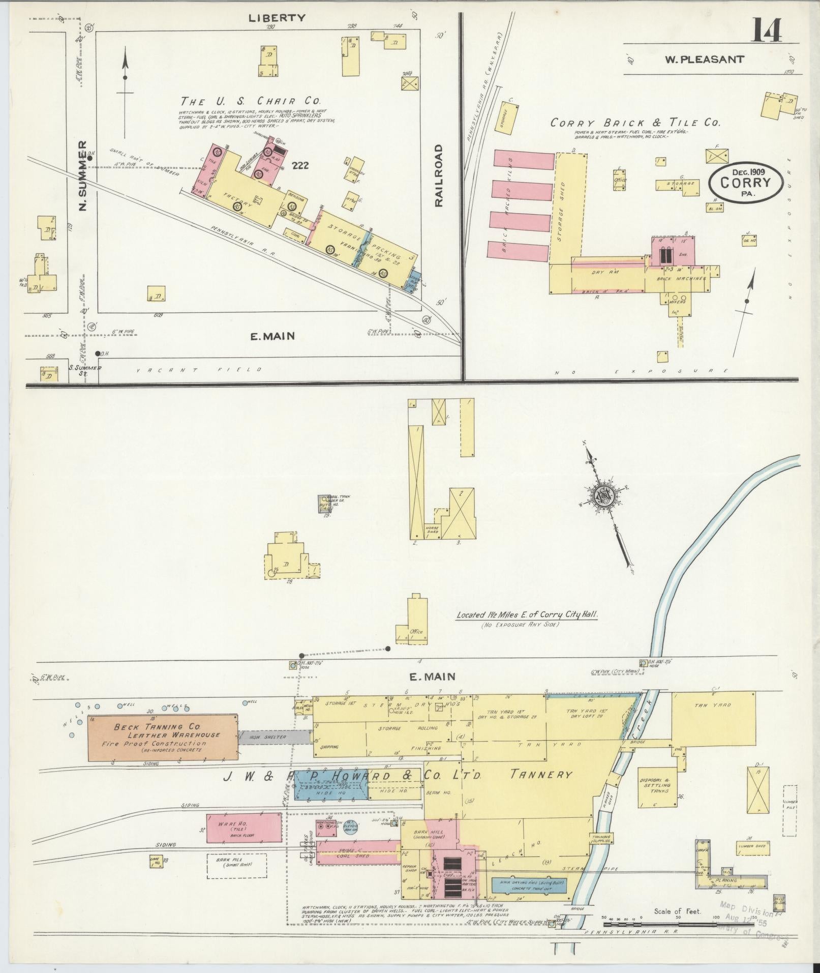 Sanborn Fire Insurance Map from Corry, Erie County, Pennsylvania (1909), Sheet #0014 - Historic Sanborn Fire Insurance Map Print, vintage old map wall art, antique decor, genealogy gift, Pennsylvania Pennsylvania map