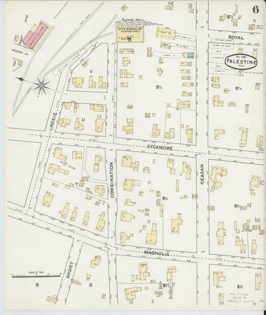 Sanborn Fire Insurance Map from Palestine, Anderson County, Texas (1891), Sheet #0006 - Historic Sanborn Fire Insurance Map Print, vintage old map wall art, antique decor, genealogy gift, Texas Texas map