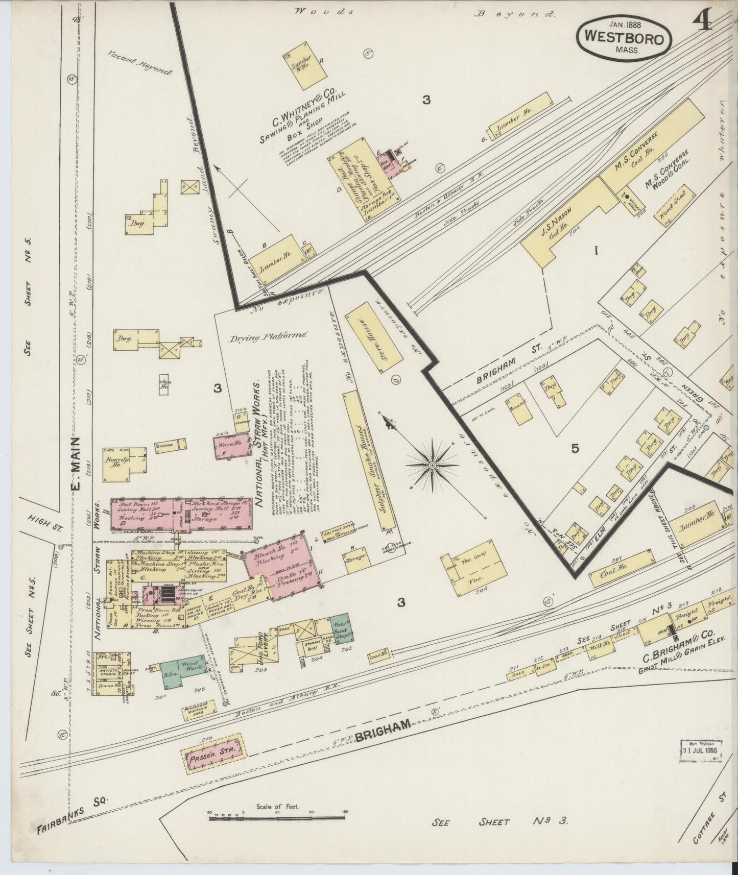 Sanborn Fire Insurance Map from Westboro, Worcester County, Massachusetts (1888), Sheet #0004 - Complete Map Set gallery image, historic Sanborn map, vintage wall art, Massachusetts Massachusetts