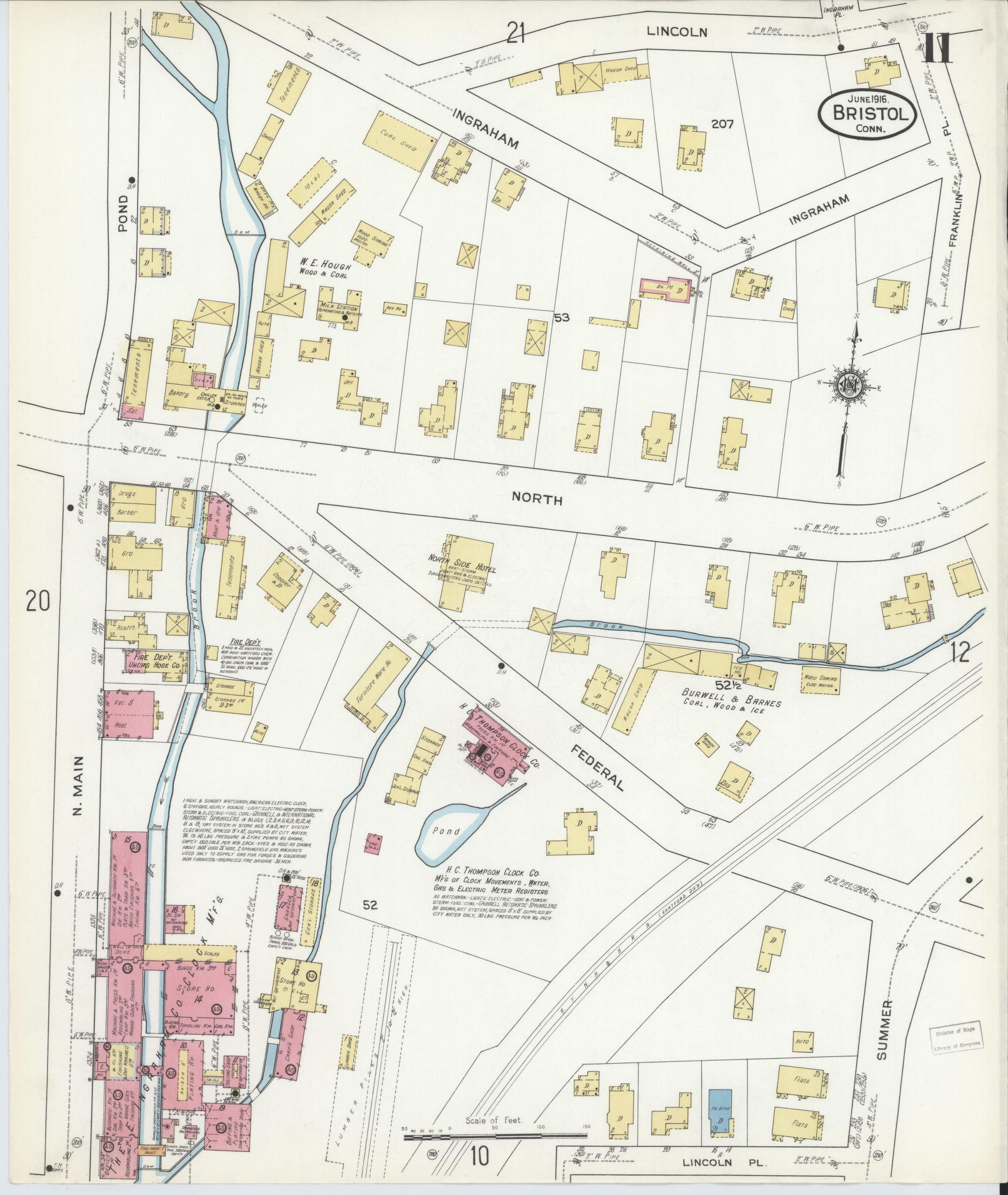 Sanborn Fire Insurance Map from Bristol, Hartford County, Connecticut (1916), Sheet #0011 - Complete Map Set gallery image, historic Sanborn map, vintage wall art, Connecticut Connecticut