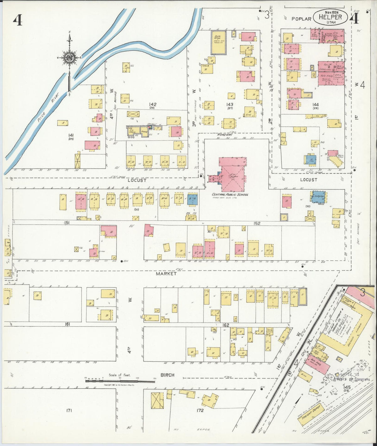 Sanborn Fire Insurance Map from Helper, Carbon County, Utah (1924), Sheet #0004 - Complete Map Set gallery image, historic Sanborn map, vintage wall art, Utah Utah