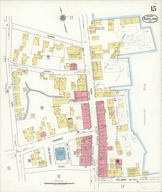 Sanborn Fire Insurance Map from Rockland, Knox County, Maine (1922), Sheet #0015 - Historic Sanborn Fire Insurance Map Print, vintage old map wall art, antique decor, genealogy gift, Maine Maine map