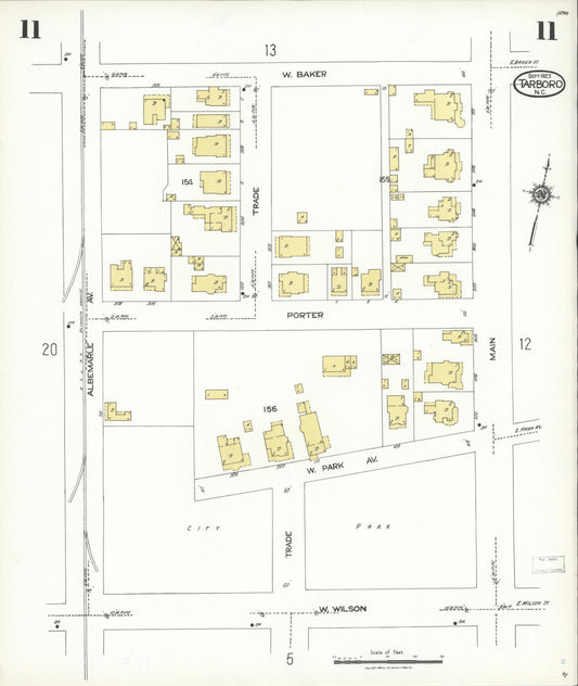 Sanborn Fire Insurance Map from Tarboro, Edgecombe County, North Carolina (1923), Sheet #0011 - Historic Sanborn Fire Insurance Map Print, vintage old map wall art, antique decor, genealogy gift, North Carolina North Carolina map