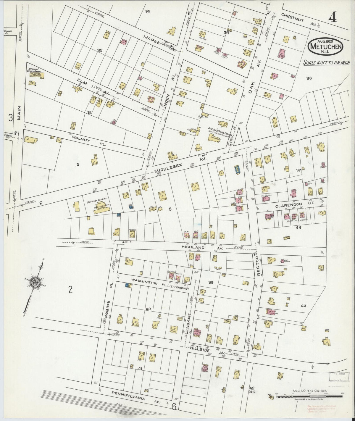 Sanborn Fire Insurance Map from Metuchen, Middlesex County, New Jersey (1920), Sheet #0004 - Complete Map Set gallery image, historic Sanborn map, vintage wall art, New Jersey New Jersey