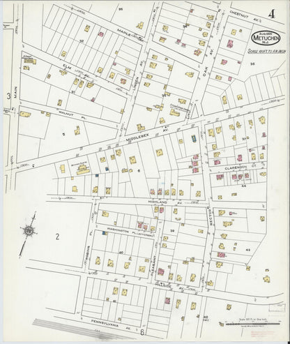 Sanborn Fire Insurance Map from Metuchen, Middlesex County, New Jersey (1920), Sheet #0004 - Complete Map Set gallery image, historic Sanborn map, vintage wall art, New Jersey New Jersey