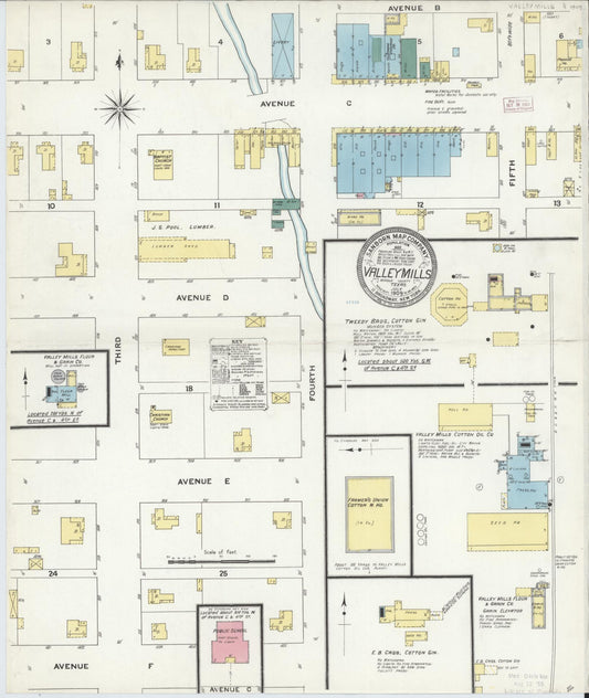 Sanborn Fire Insurance Map from Valley Mills, Bosque County, Texas (1909), Sheet #0001 - Historic Sanborn Fire Insurance Map Print, vintage old map wall art, antique decor, genealogy gift, Texas Texas map