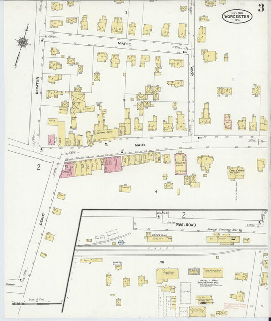 Sanborn Fire Insurance Map from Worcester, Otsego County, New York (1910), Sheet #0003 - Historic Sanborn Fire Insurance Map Print, vintage old map wall art, antique decor, genealogy gift, New York New York map