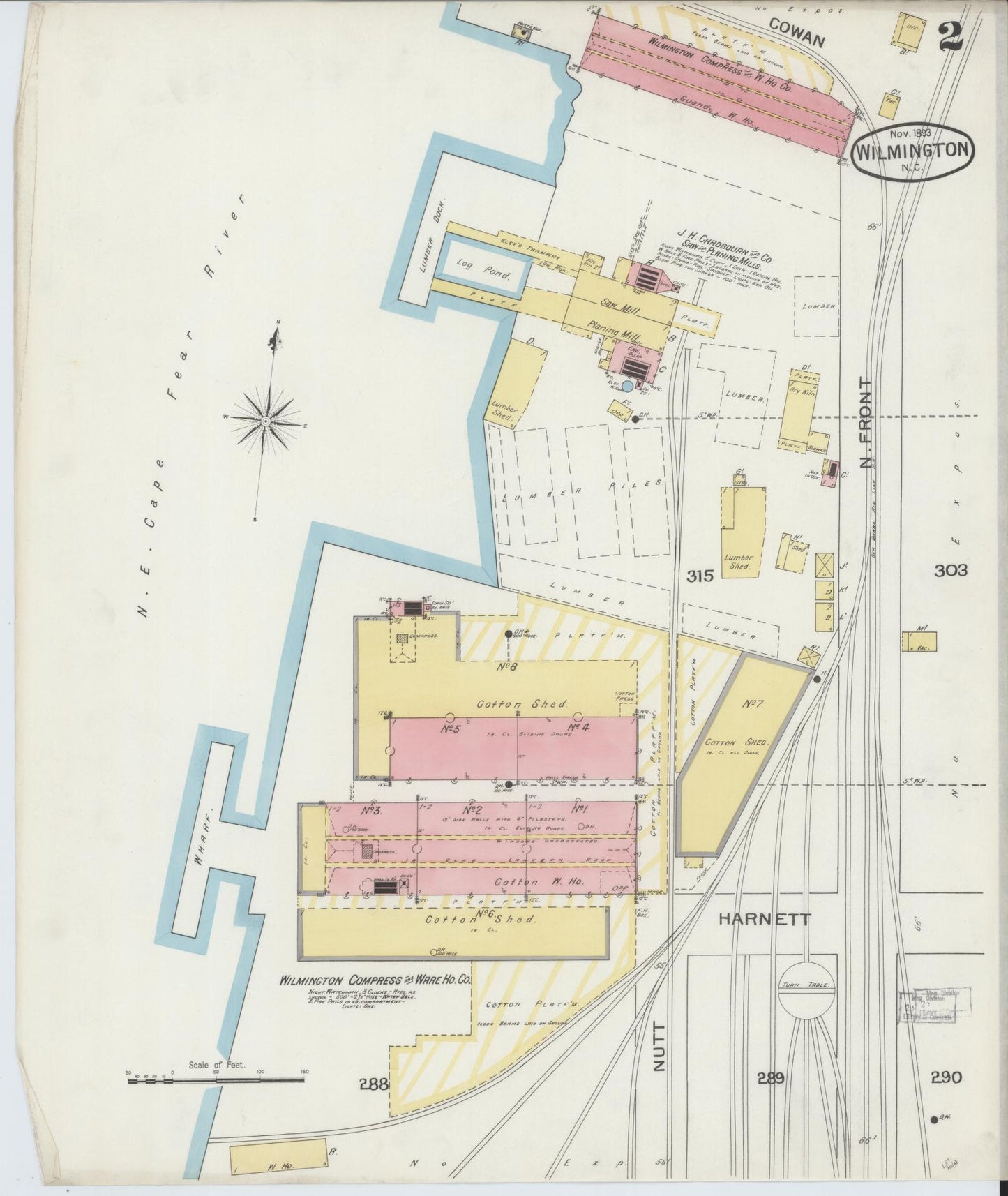 Sanborn Fire Insurance Map from Wilmington, New Hanover County, North Carolina (1893), Sheet #0002 - Complete Map Set gallery image, historic Sanborn map, vintage wall art, North Carolina North Carolina