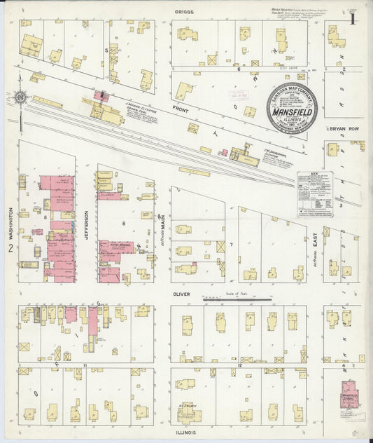 Sanborn Fire Insurance Map from Mansfield, Piatt County, Illinois (1911), Sheet #0001 - Historic Sanborn Fire Insurance Map Print, vintage old map wall art, antique decor, genealogy gift, Illinois Illinois map