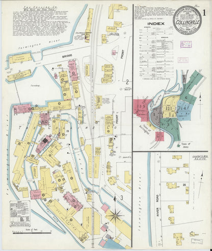 Sanborn Fire Insurance Map from Collinsville, Hartford County, Connecticut (1909), Sheet #0001 - Complete Map Set gallery image, historic Sanborn map, vintage wall art, Connecticut Connecticut