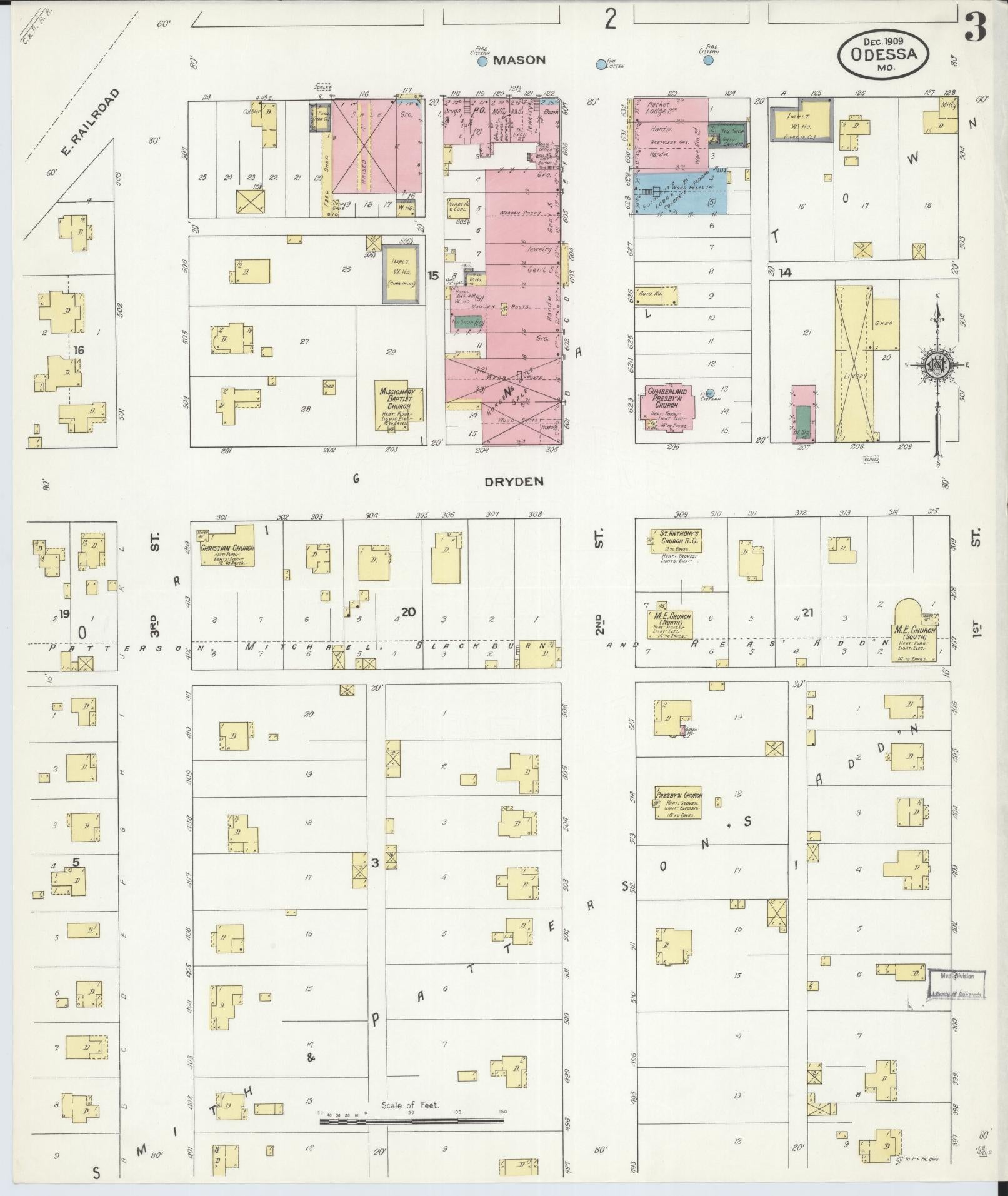 Sanborn Fire Insurance Map from Odessa, Lafayette County, Missouri (1909), Sheet #0003 - Complete Map Set gallery image, historic Sanborn map, vintage wall art, Missouri Missouri
