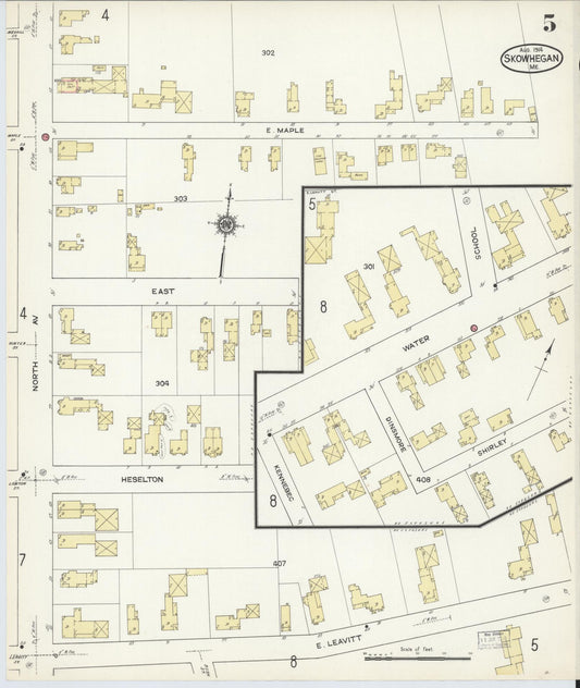 Sanborn Fire Insurance Map from Skowhegan, Somerset County, Maine (1914), Sheet #0005 - Historic Sanborn Fire Insurance Map Print, vintage old map wall art, antique decor, genealogy gift, Maine Maine map