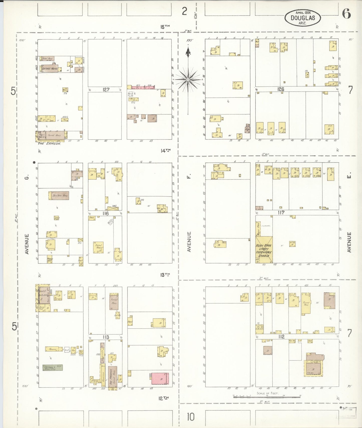 Sanborn Fire Insurance Map from Douglas, Cochise County, Arizona (1904), Sheet #0006 - Historic Sanborn Fire Insurance Map Print, vintage old map wall art, antique decor, genealogy gift, Arizona Arizona map