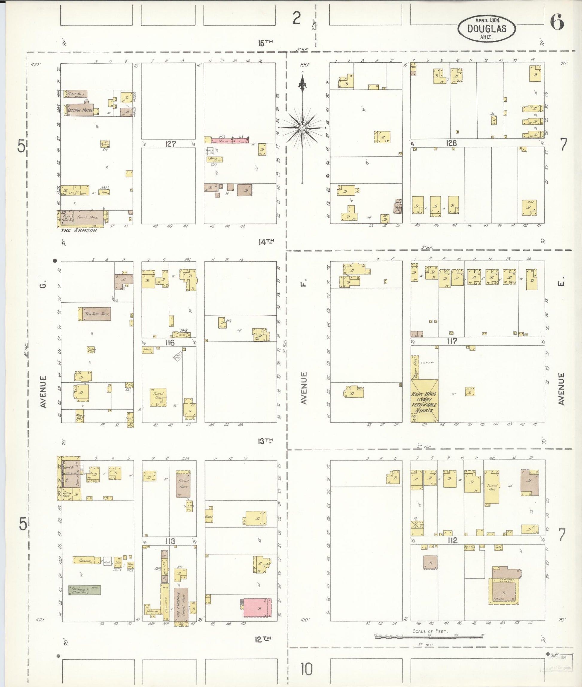 Sanborn Fire Insurance Map from Douglas, Cochise County, Arizona (1904), Sheet #0006 - Historic Sanborn Fire Insurance Map Print, vintage old map wall art, antique decor, genealogy gift, Arizona Arizona map