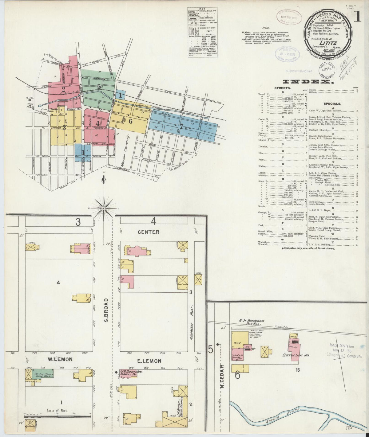 Sanborn Fire Insurance Map from Lititz, Lancaster County, Pennsylvania (1898), Sheet #0001 - Historic Sanborn Fire Insurance Map Print, vintage old map wall art, antique decor, genealogy gift, Pennsylvania Pennsylvania map