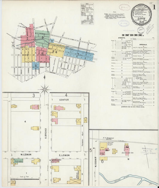 Sanborn Fire Insurance Map from Lititz, Lancaster County, Pennsylvania (1898), Sheet #0001 - Historic Sanborn Fire Insurance Map Print, vintage old map wall art, antique decor, genealogy gift, Pennsylvania Pennsylvania map