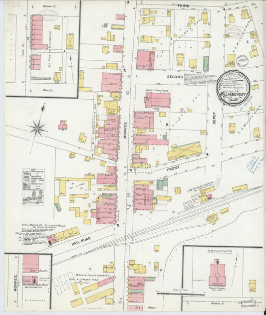 Sanborn Fire Insurance Map from Williamsport, Warren County, Indiana (1899), Sheet #0001 - Historic Sanborn Fire Insurance Map Print, vintage old map wall art, antique decor, genealogy gift, Indiana Indiana map