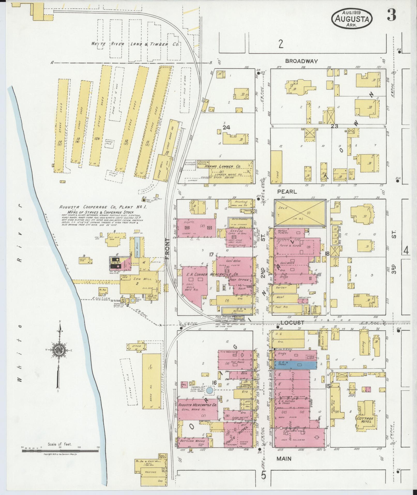 Sanborn Fire Insurance Map from Augusta, Woodruff County, Arkansas (1919), Sheet #0003 - Complete Map Set gallery image, historic Sanborn map, vintage wall art, Arkansas Arkansas