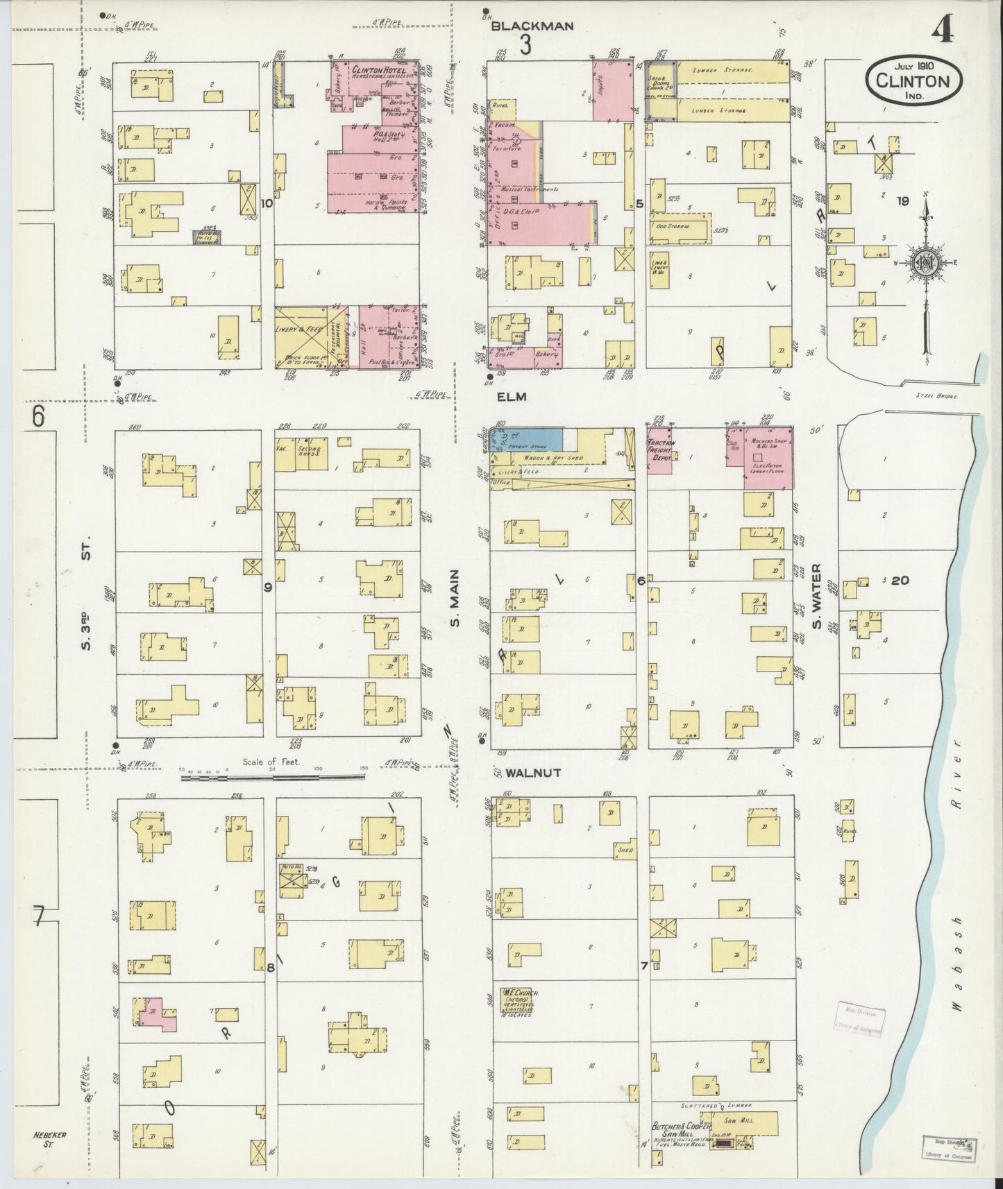 Sanborn Fire Insurance Map from Clinton, Vermillion County, Indiana (1910), Sheet #0004 - Complete Map Set gallery image, historic Sanborn map, vintage wall art, Indiana Indiana